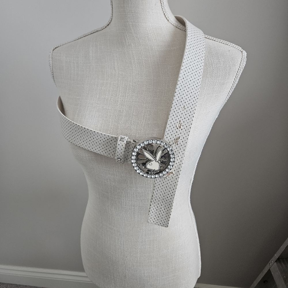 Gently worn playboy glitter spinning belt with rhinestones belt buckle attached
